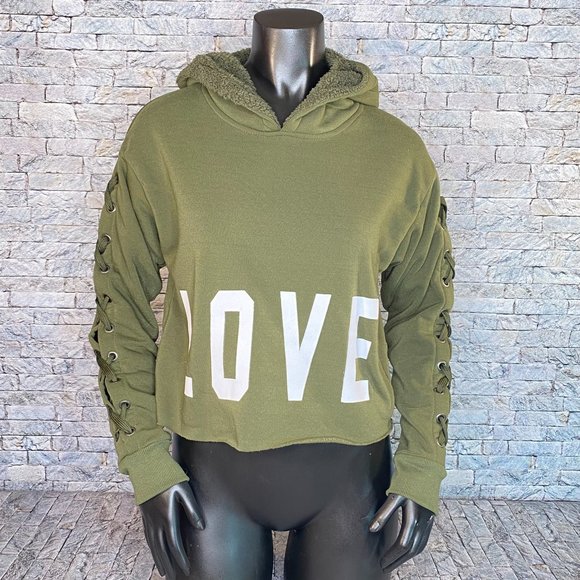 Super Nova Tops - Super Nova Olive Green Cropped Hoodie